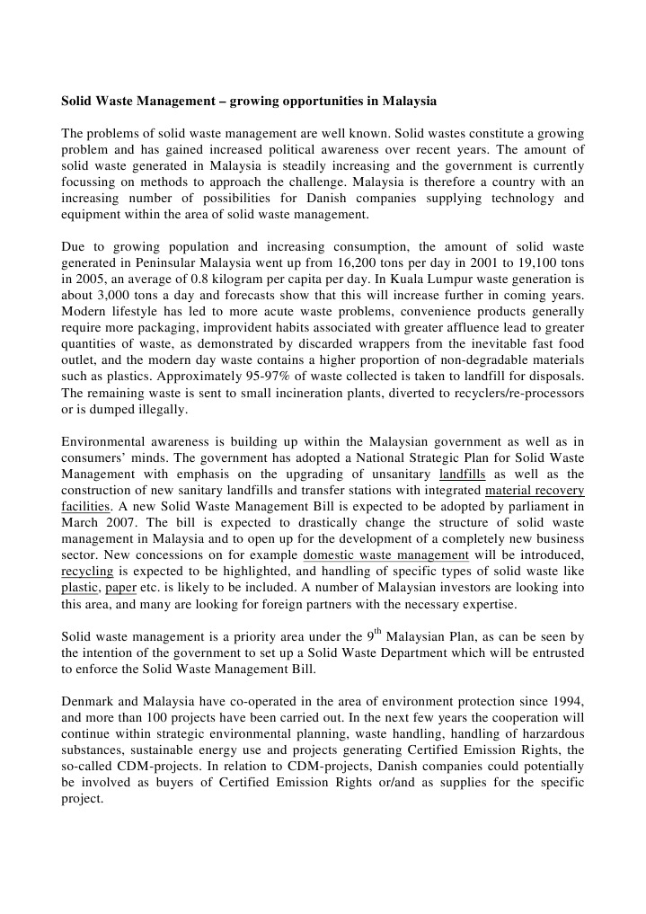 Opportunities in Malaysia's Waste Management | PDF | Municipal Solid ...