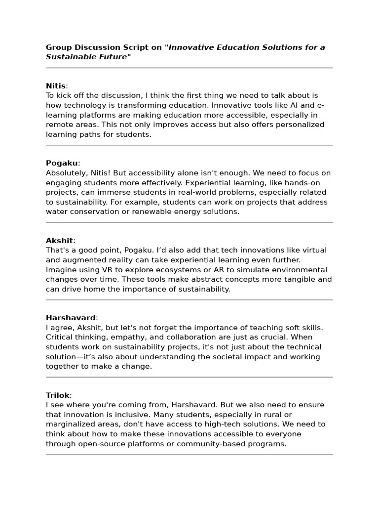 Group Discussion Script On | PDF | Sustainability | Sustainable Development