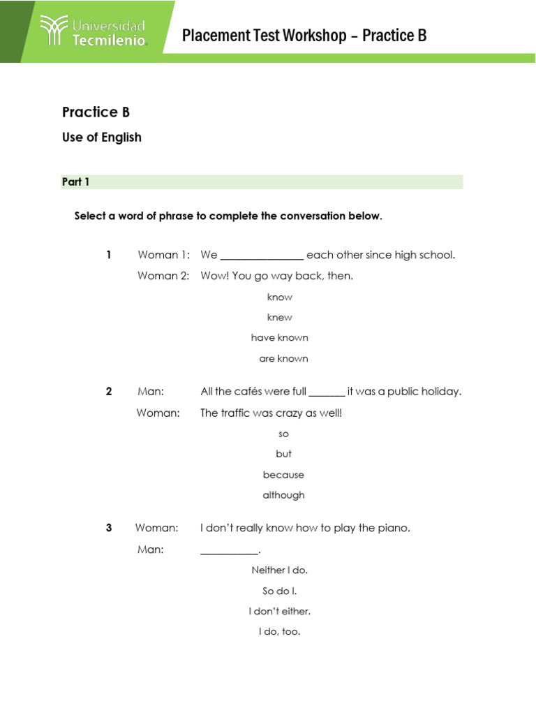 Placement Test PRACTICE B | PDF | Curiosity (Rover) | Mars