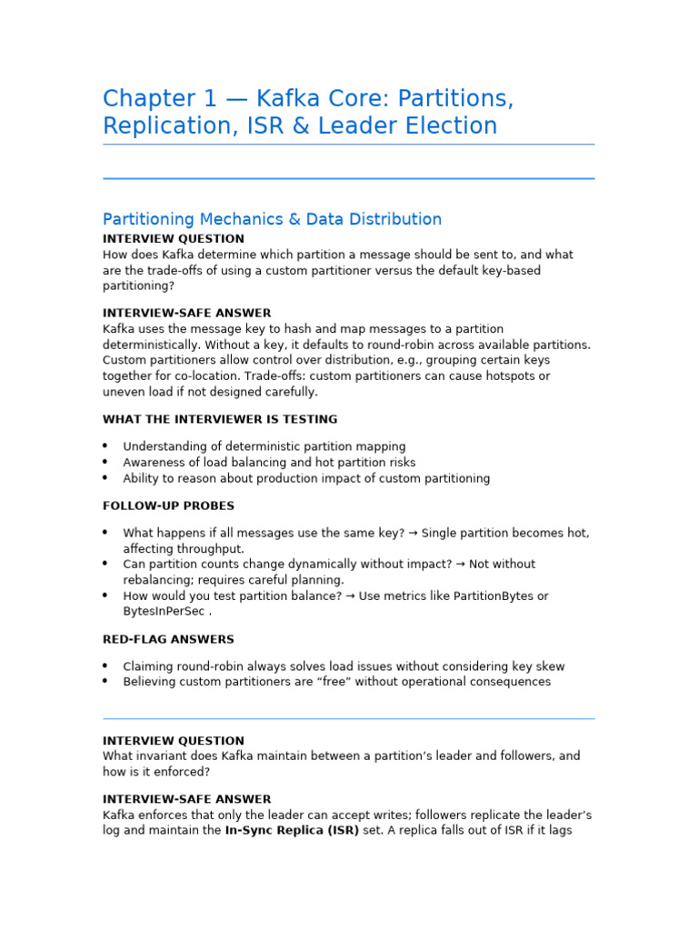 34 Kafka Core Partitions Replication ISR Leader Election Interview ...
