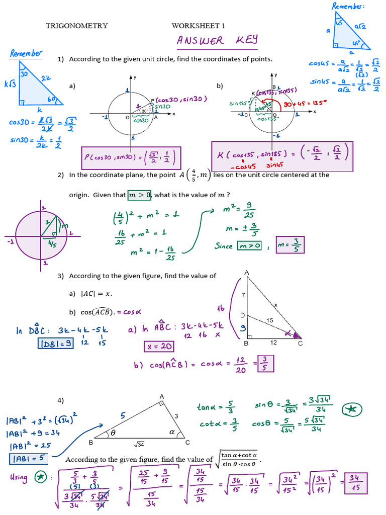 Trigonometry WS1 Solutions | PDF | Special Functions | Euclidean Plane ...