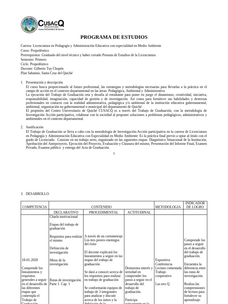 Programa de Estudios | PDF | Maestros | Cuestionario