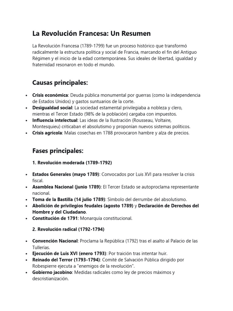 La Revolución Francesa y Su Etapa Importante | PDF | revolución ...