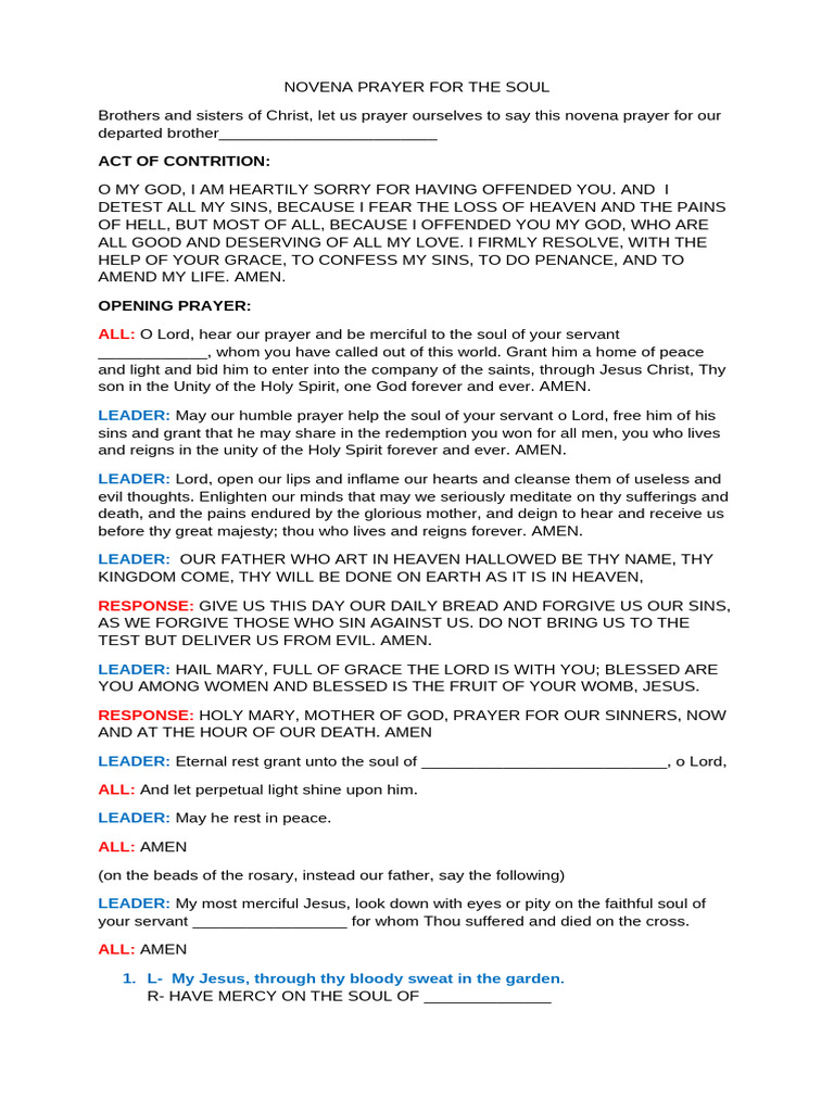 Novena Prayer For The Soul | PDF | Lord's Prayer | Jesus