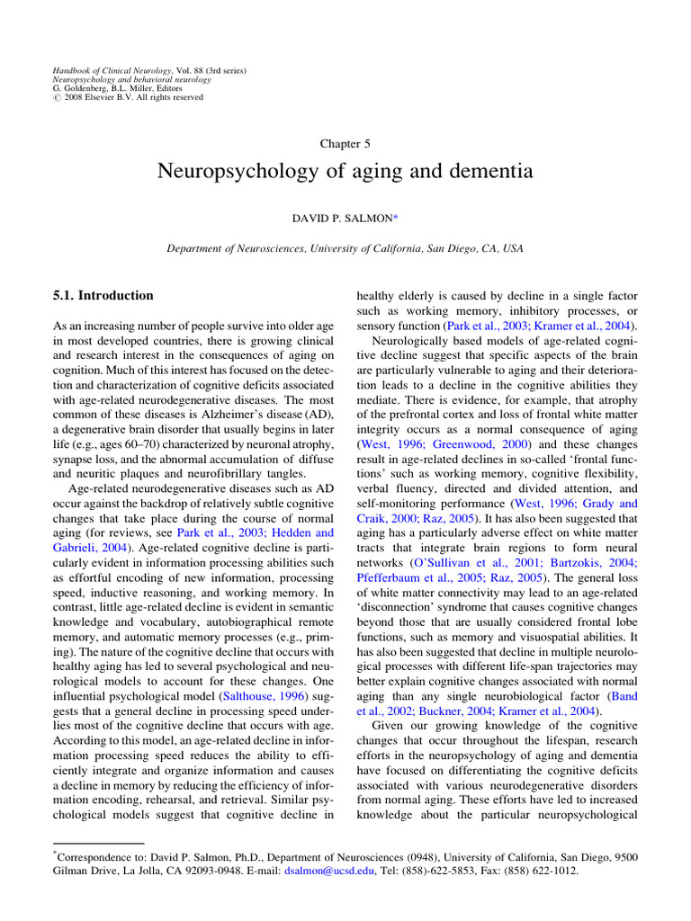 5 Neuropsychology of Aging and Dementia - Salmon2008 | PDF | Dementia ...