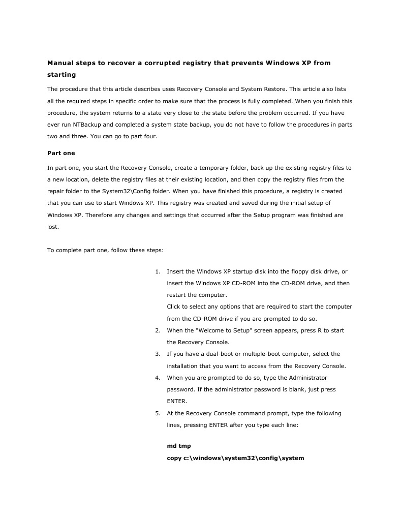 Recovering Windows XP Not Booting PDF Computer File Windows Registry