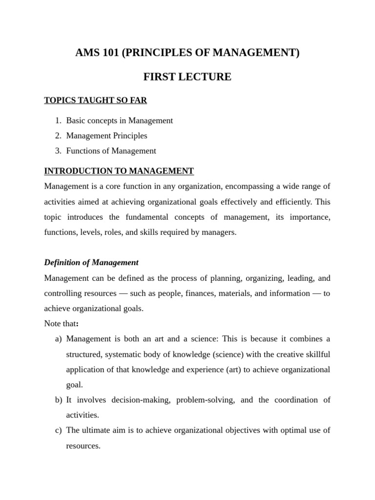 First Lecture Ams 101 | PDF | Goal | Leadership
