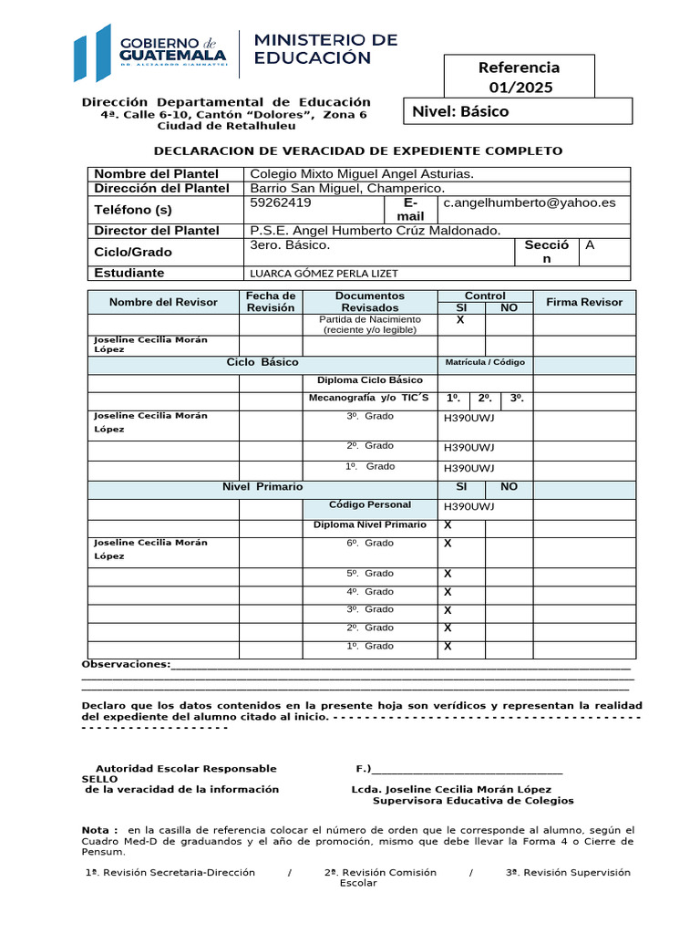 Declaracion de Veracidad Tercero Básico | PDF