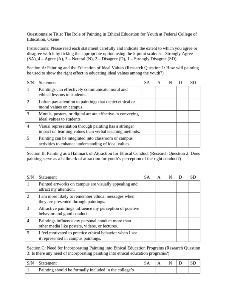 Painting Ethics Questionnaire | PDF | Value (Ethics) | Psychology