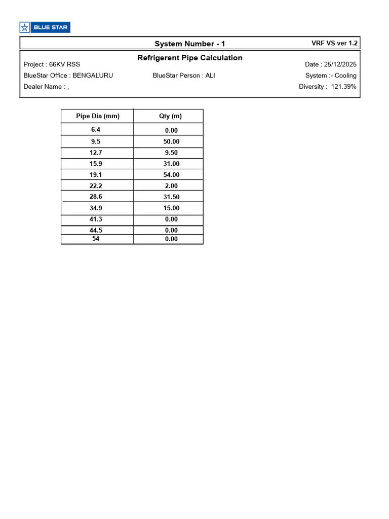 Refrigerant Pipe Calculation | PDF