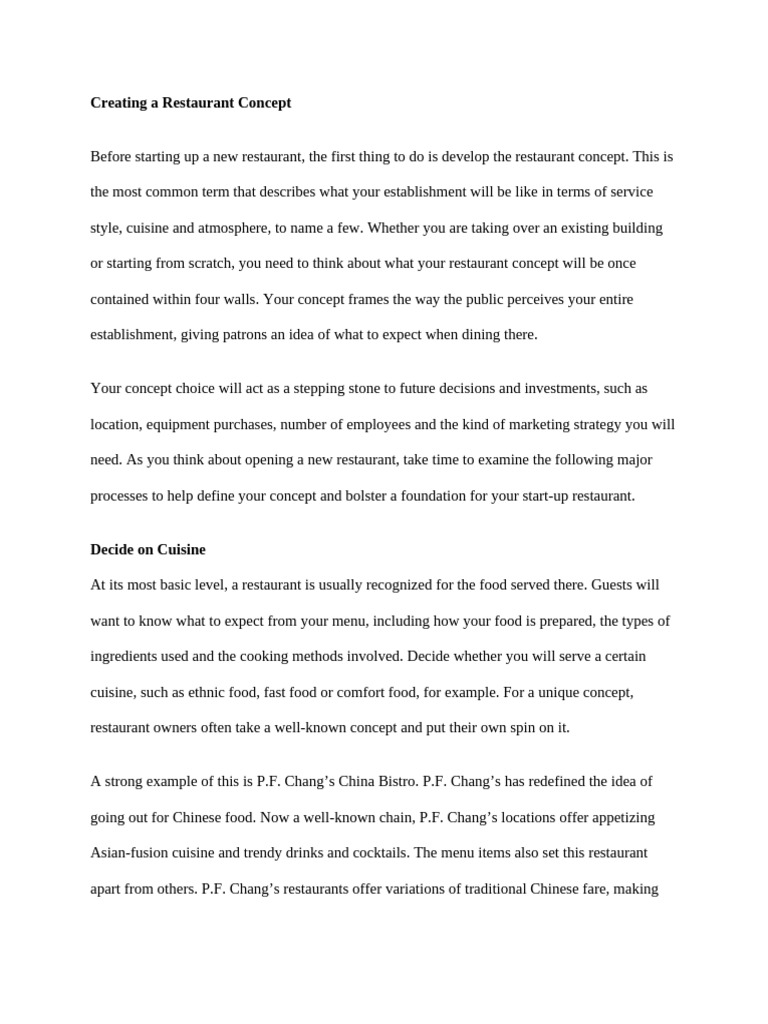 Creating A Restaurant Concept | PDF | Restaurants | Menu