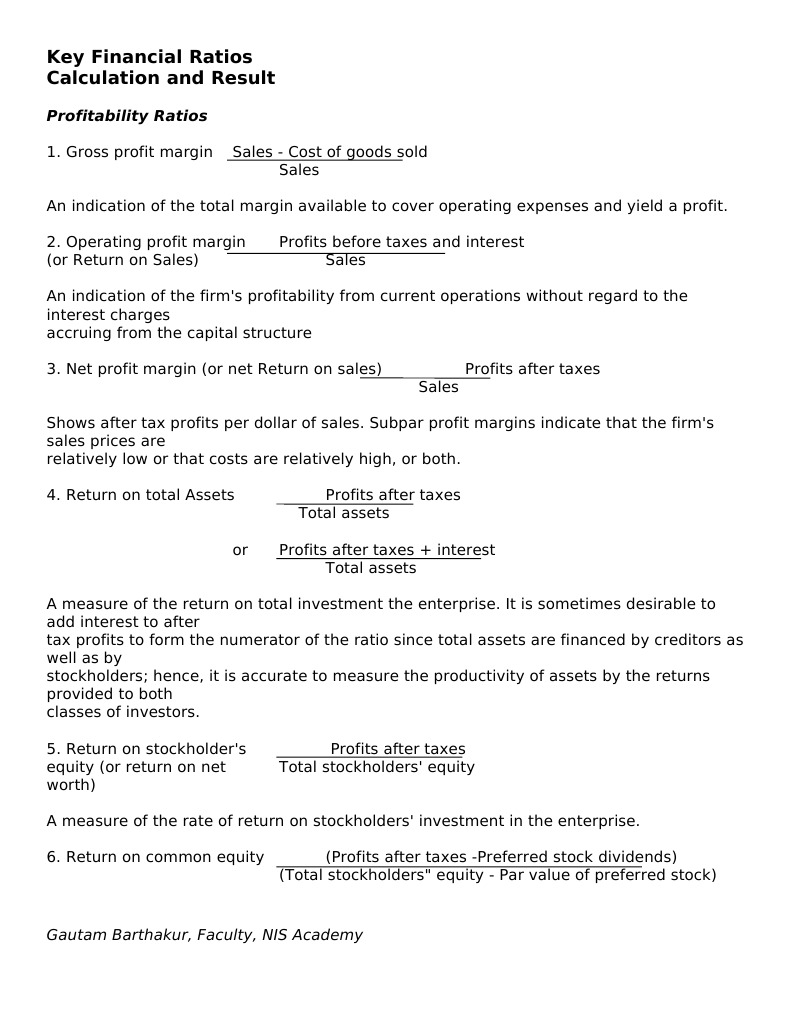 Key Financial Ratios Calculation and Result | PDF | Equity (Finance ...