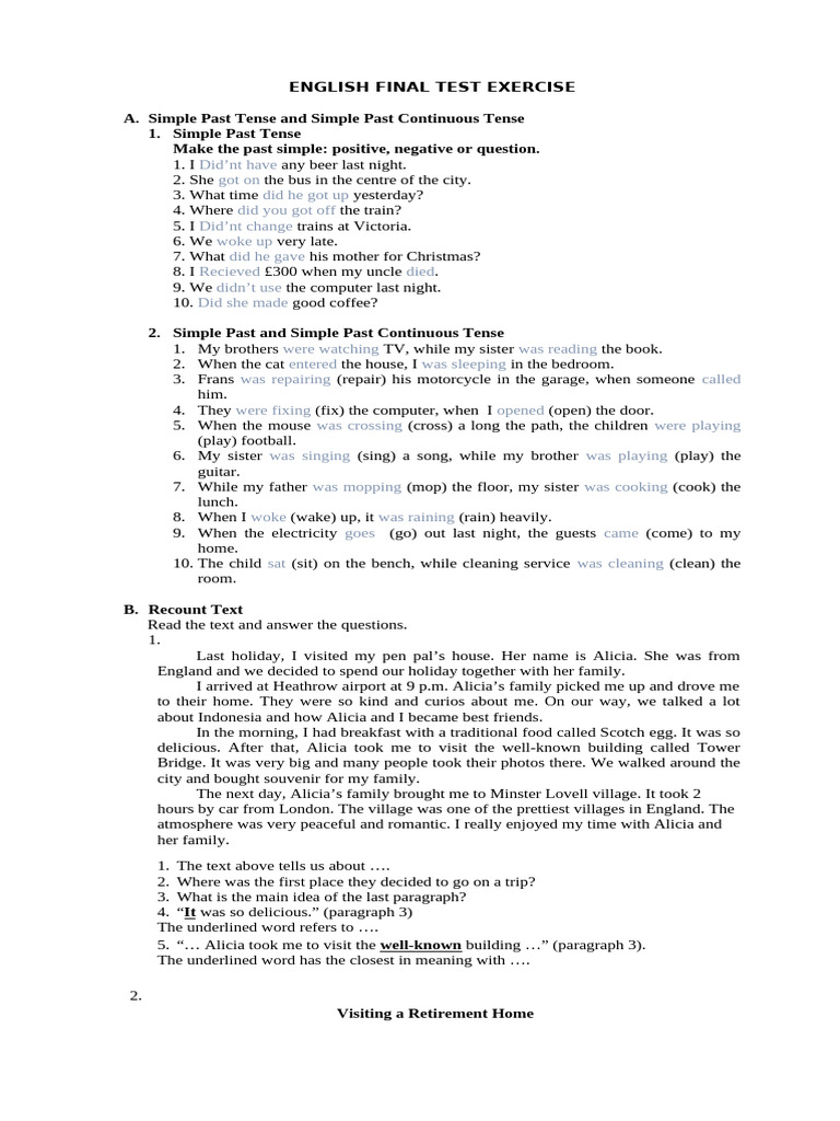 English Final Test Exercise | PDF