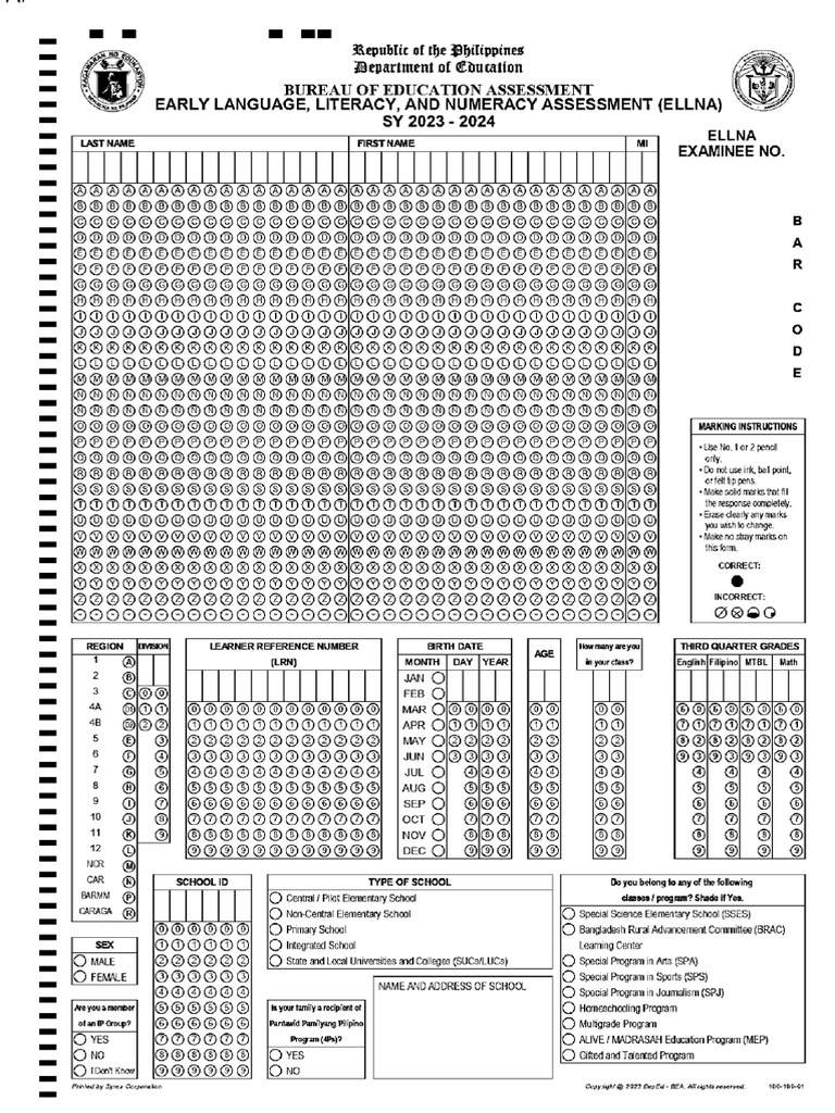 Ellna Answer Sheet Final | PDF