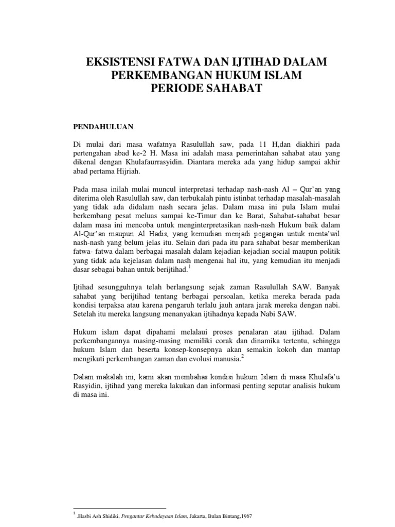 Fatwa Perkembangan Hukum Islam Pada Masa Sahabat