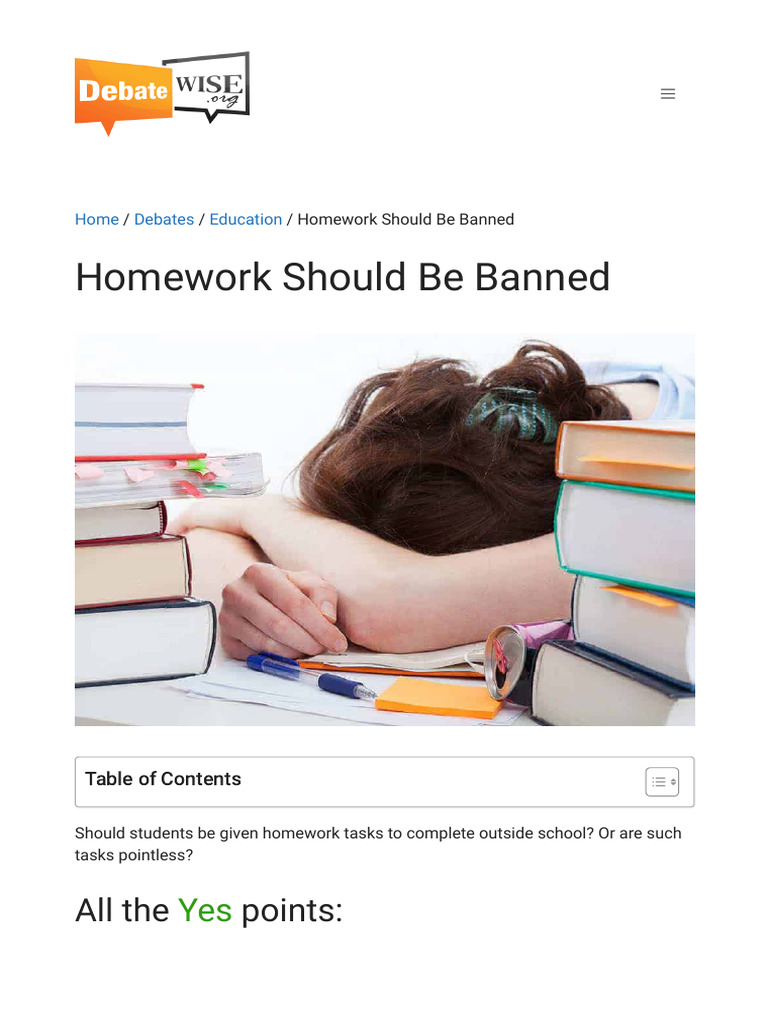 Homework Should Be Banned - DebateWise | PDF | Homework | Backpack
