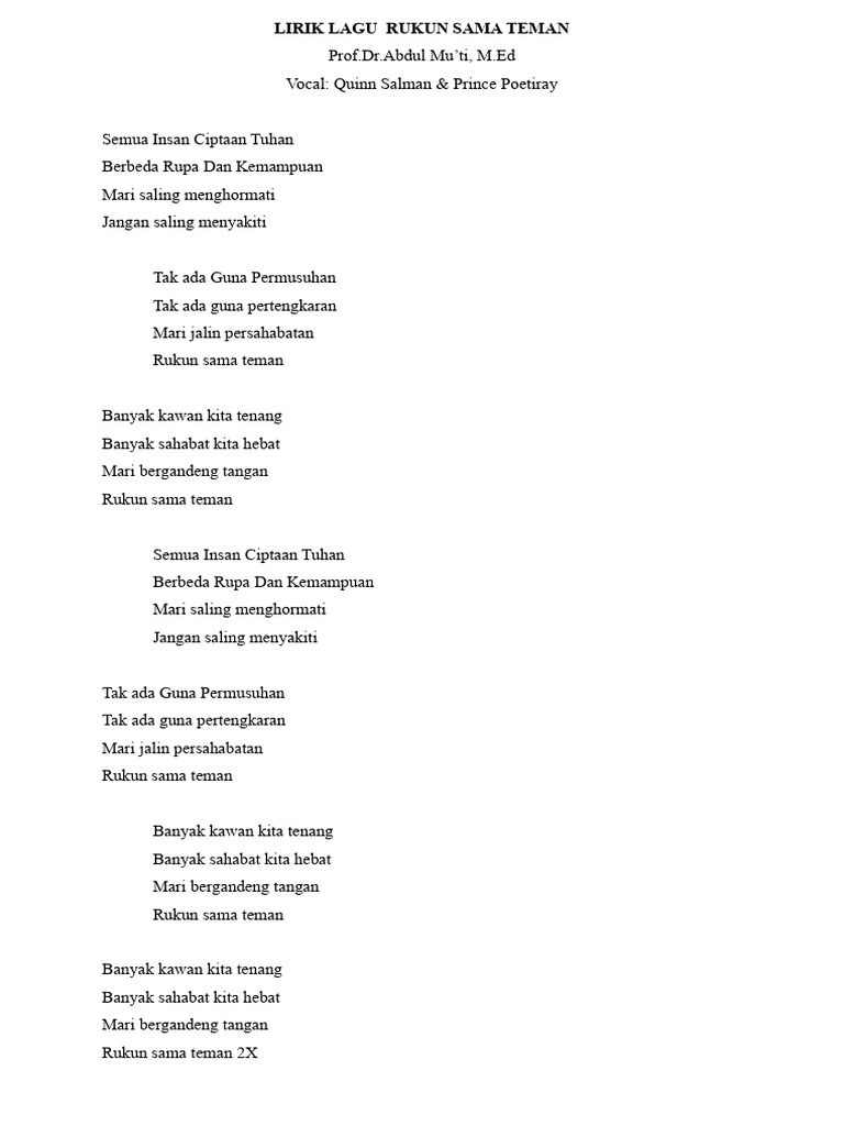 Lirik Lagu Rukun Sama Teman | PDF