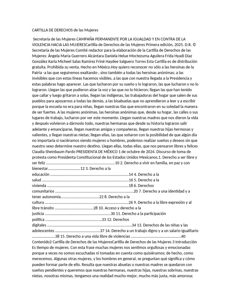 Cartilla de Derechos de Las Mujeres | PDF | Mujer | Cuidado de la salud
