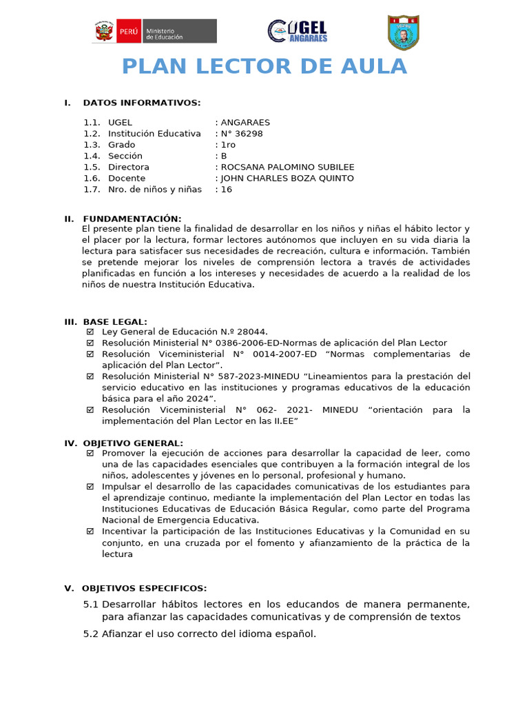 03 7 Plan Lector | PDF | Comprensión lectora | Aprendizaje