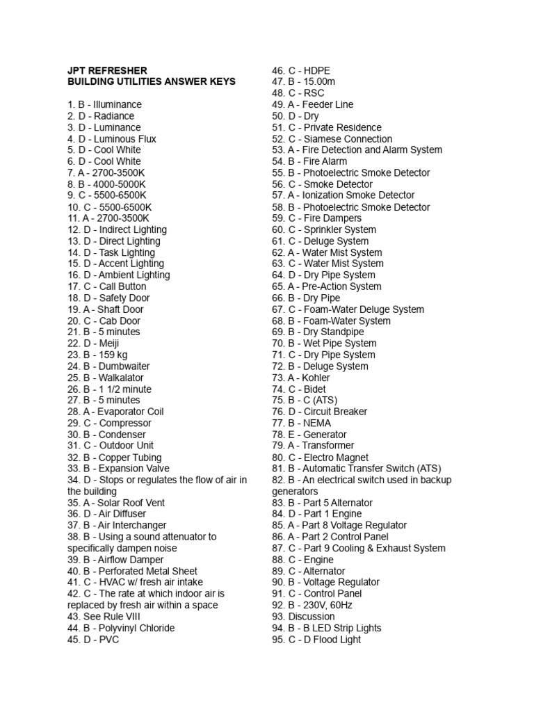 JPT Refresher Building Utilties Answer Keys | PDF | Mechanical ...