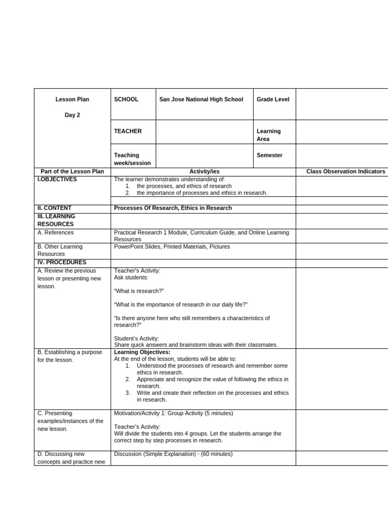 Carms-lesson Plan Day2 | PDF | Learning | Lesson Plan