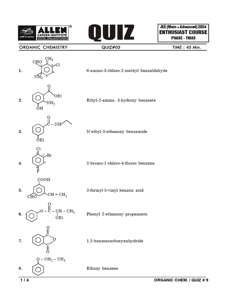 Oc Tmas Quiz 3 Teacher Copy | PDF | Carboxylic Acid | Organic Compounds