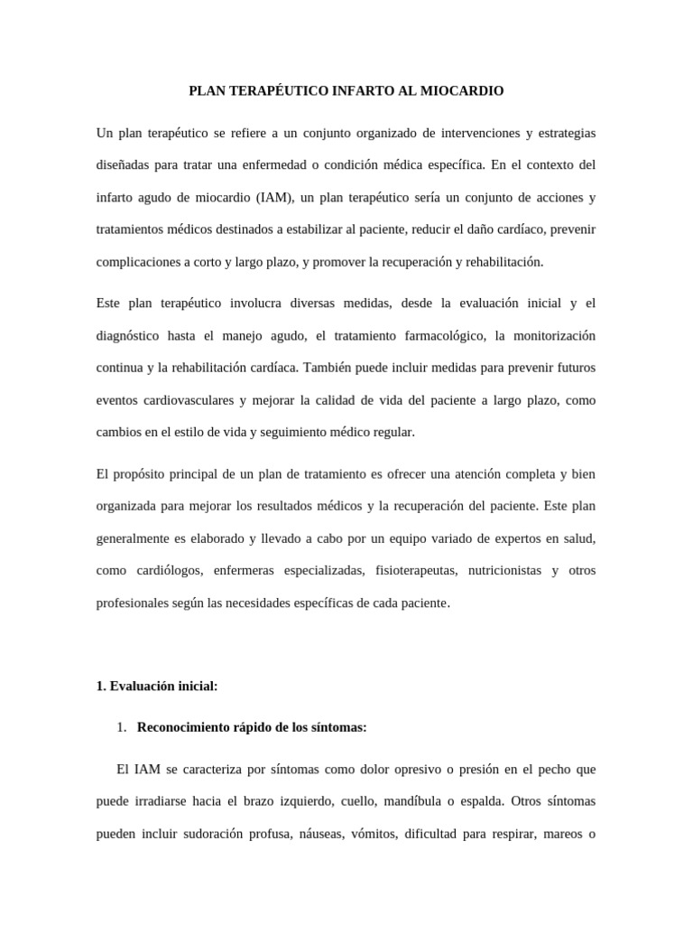 Plan Terapeutico Infarto Al Miocardio | PDF | Infarto de miocardio ...