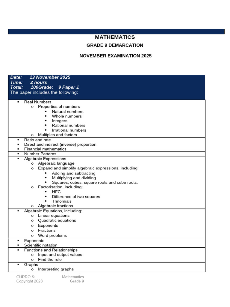 Ggrade 9 Demacations November 2025 | PDF | Area | Triangle