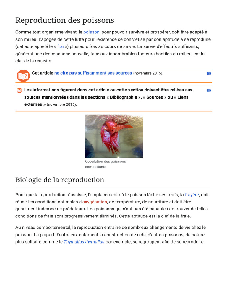 Reproduction Des Poissons - Wikipédia | PDF | Poisson | Zoologie