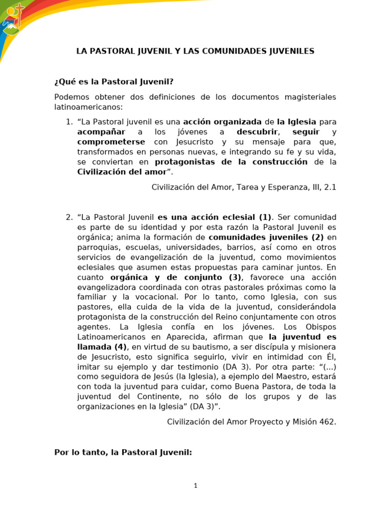 1. La Pastoral Juvenil y Las Comunidades Juveniles | PDF | Iglesia ...