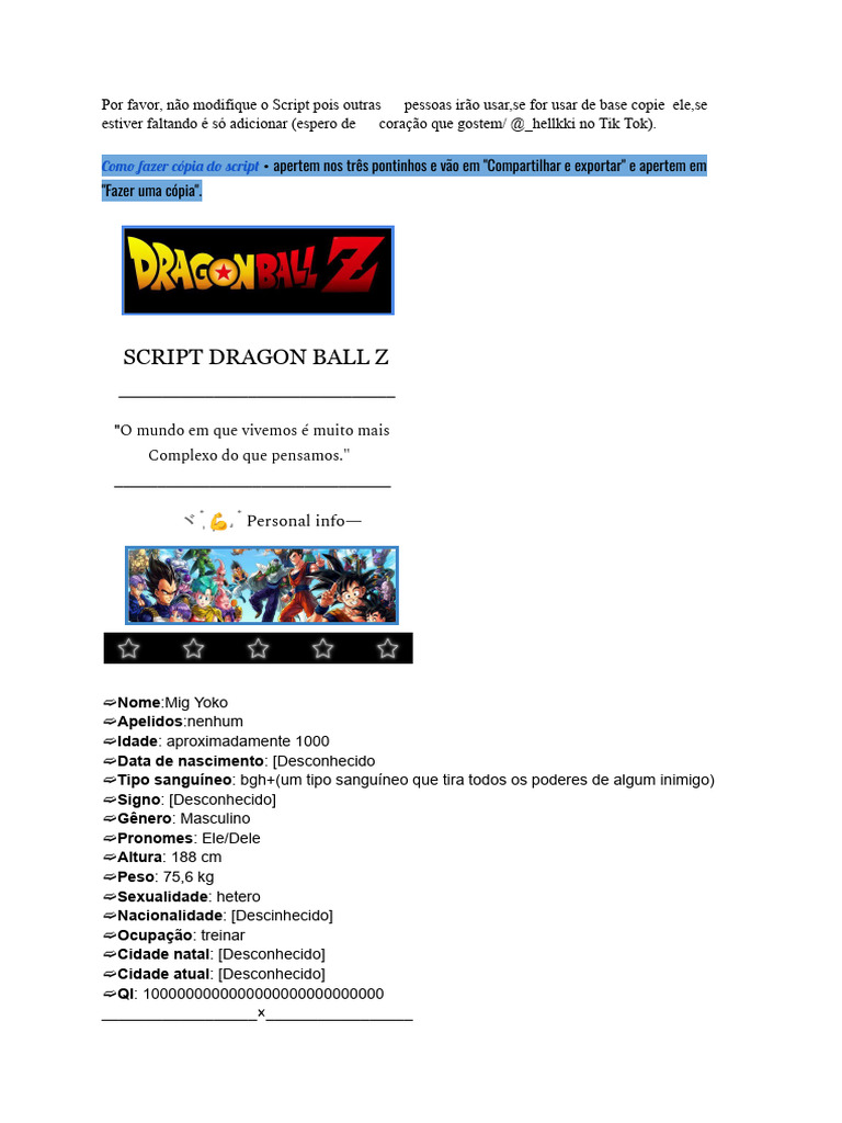 Script Dragon Ball Z: Como Fazer Cópia Do Script | PDF | Dinheiro