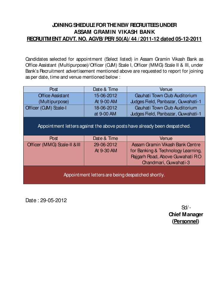 Agvb - 2012-05!29!34 - Joining Schedule For New Recruitees | PDF ...