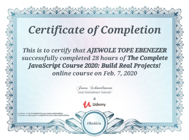Javascript Certificate From Udemy | PDF