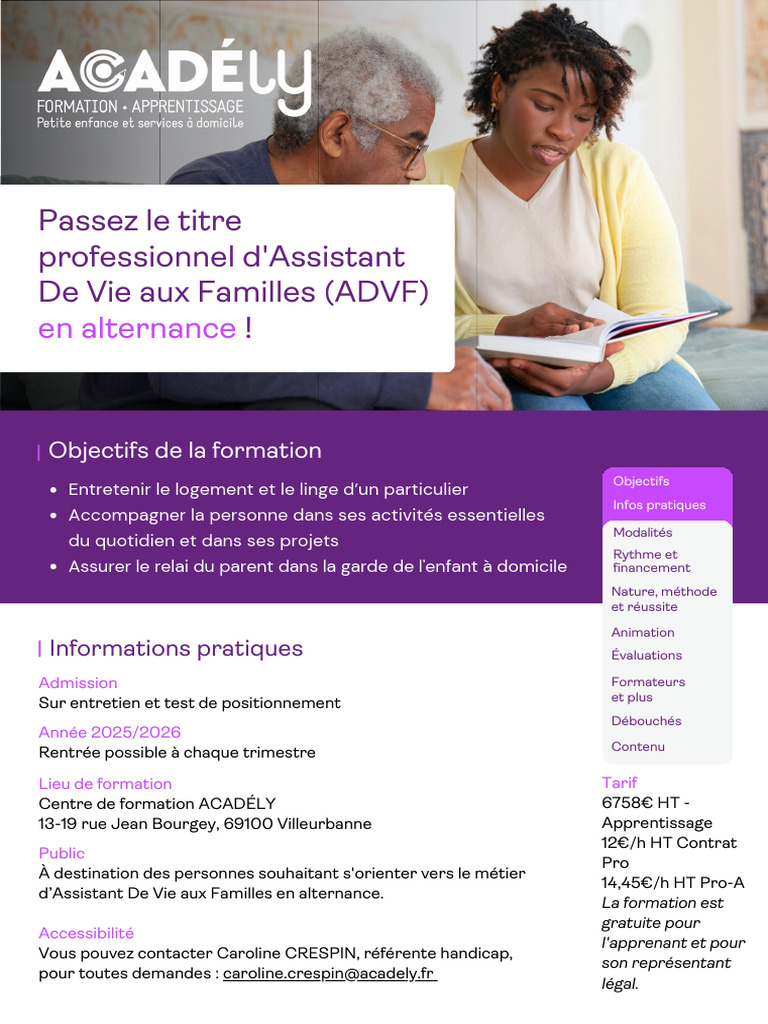 Programme TP ADVF Alternance 2025 | PDF | Pédagogie | Invalidité