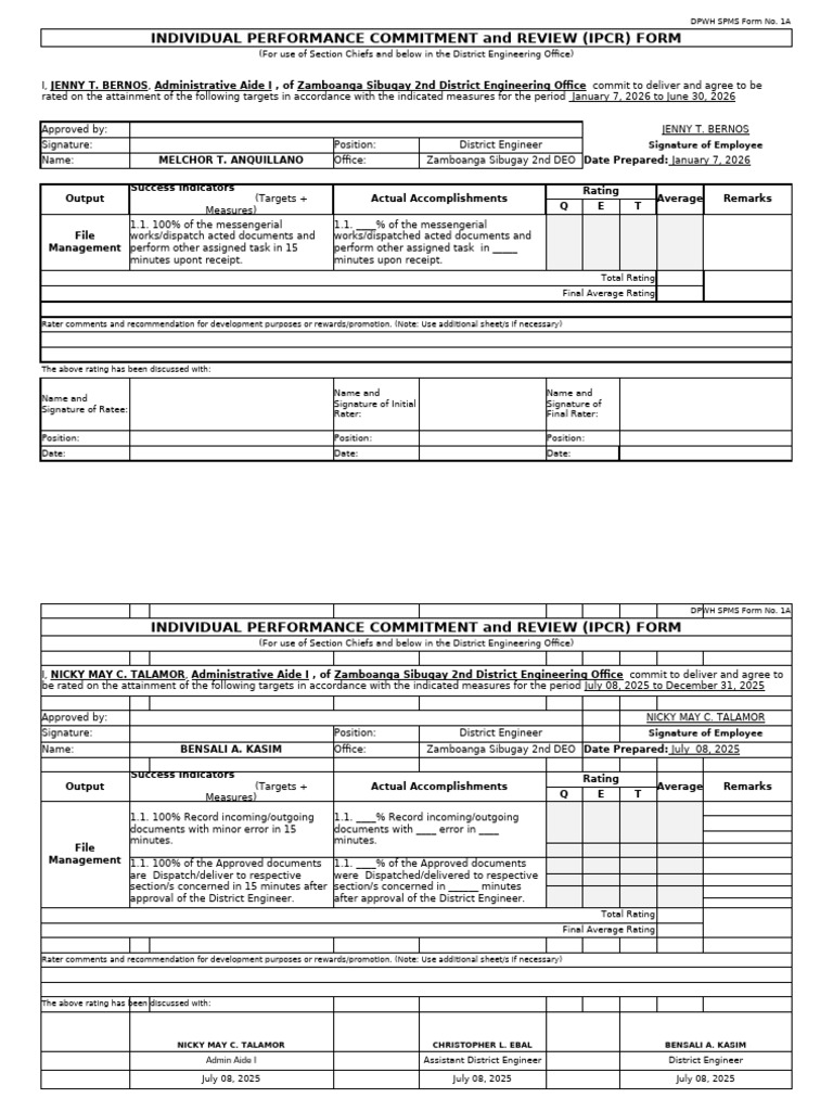 IPCR FORM - Commitment 2025 | PDF