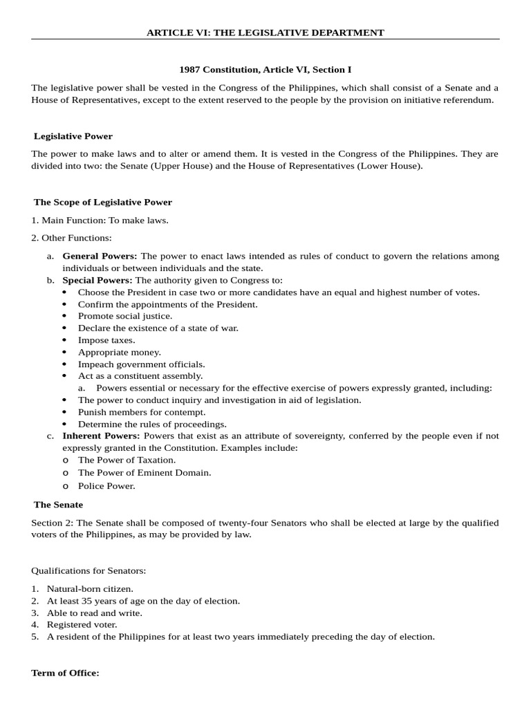 The Legislative Department | PDF | United States Senate | United States ...