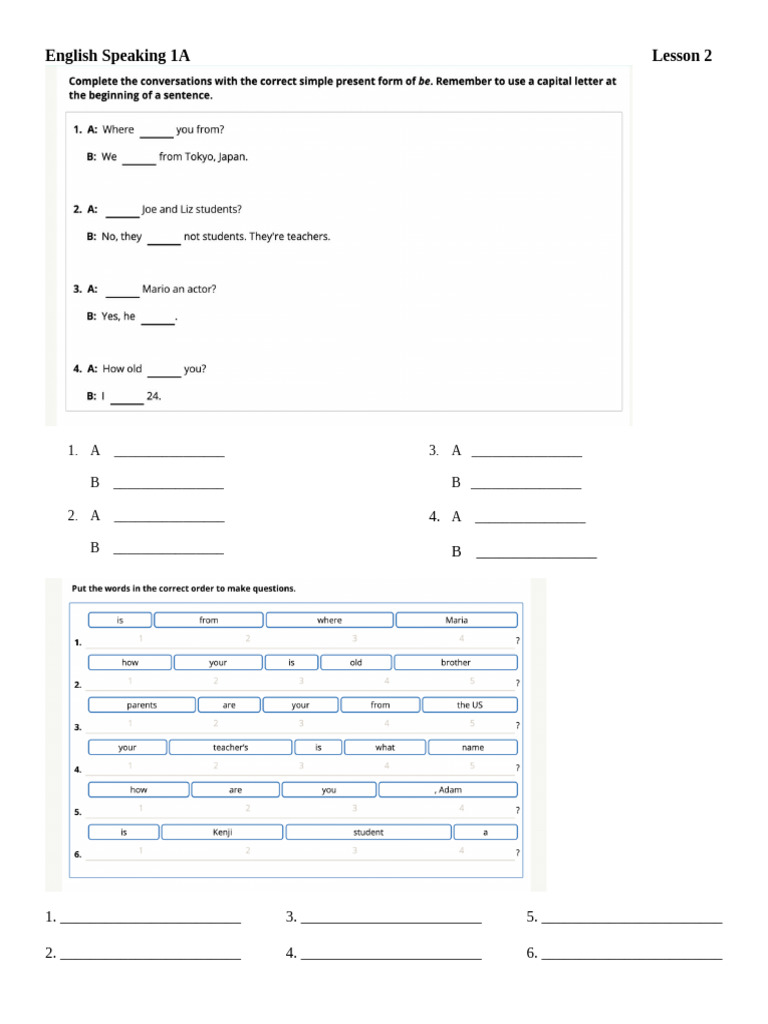 ES1a Lesson 2 Worksheet | PDF