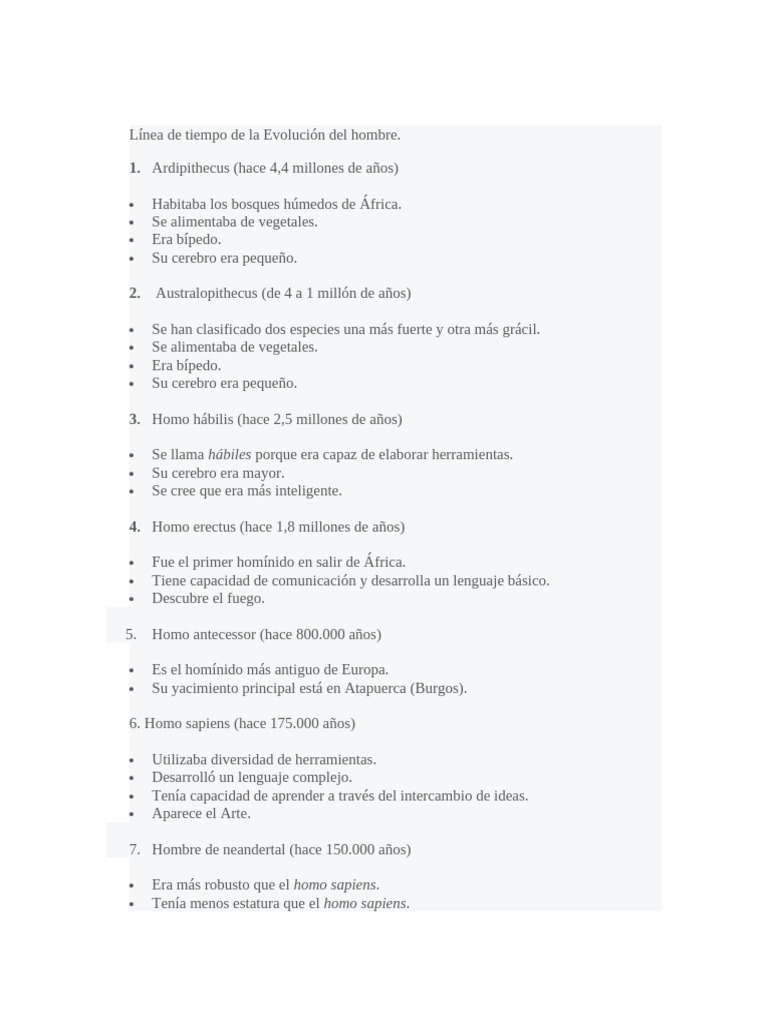 Línea de Tiempo de La Evolución Del Hombre | PDF