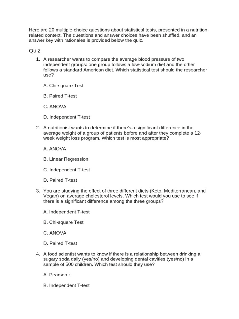 Statistical Tests Practice Questions | PDF | Student's T Test ...
