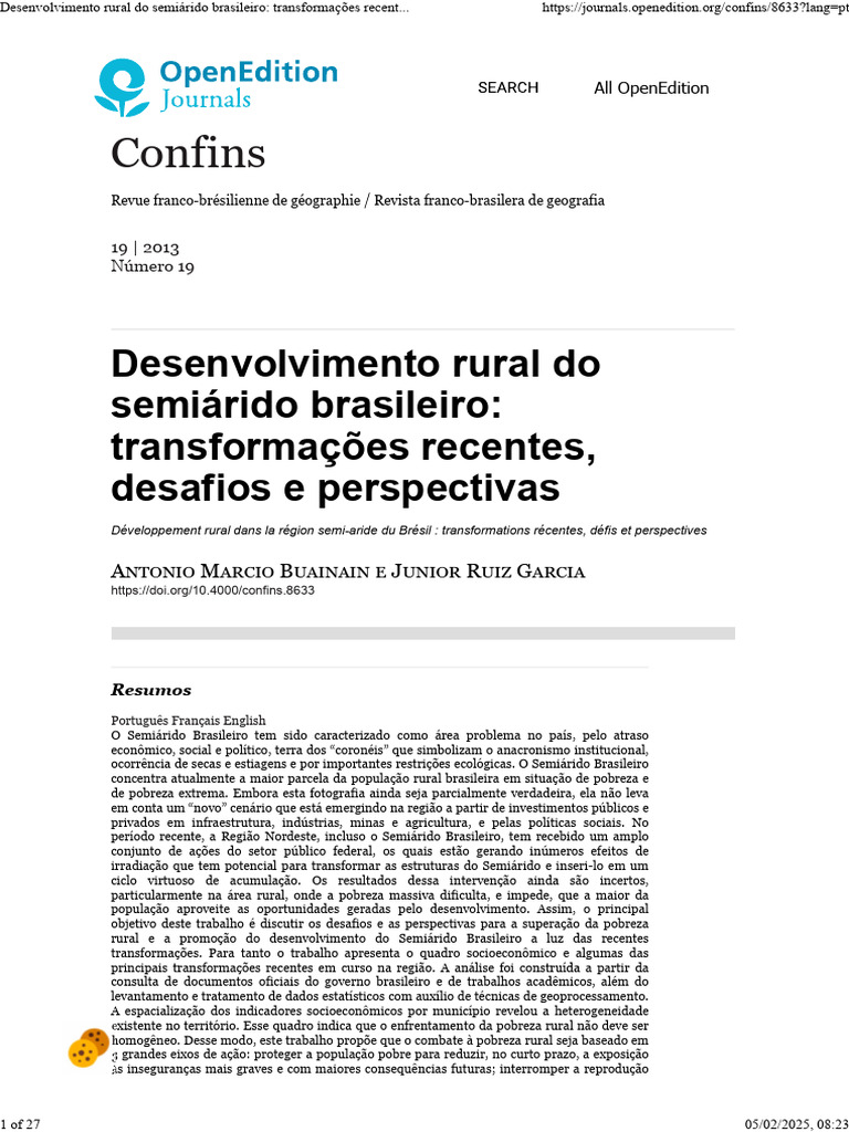 Desenvolvimento Rural Do Semiárido Brasileiro: Transformações Recentes ...