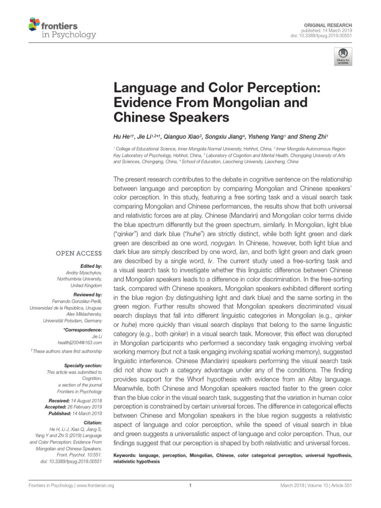 He Et Al2019 - Language and Color Perception Evidence From Mongolian ...