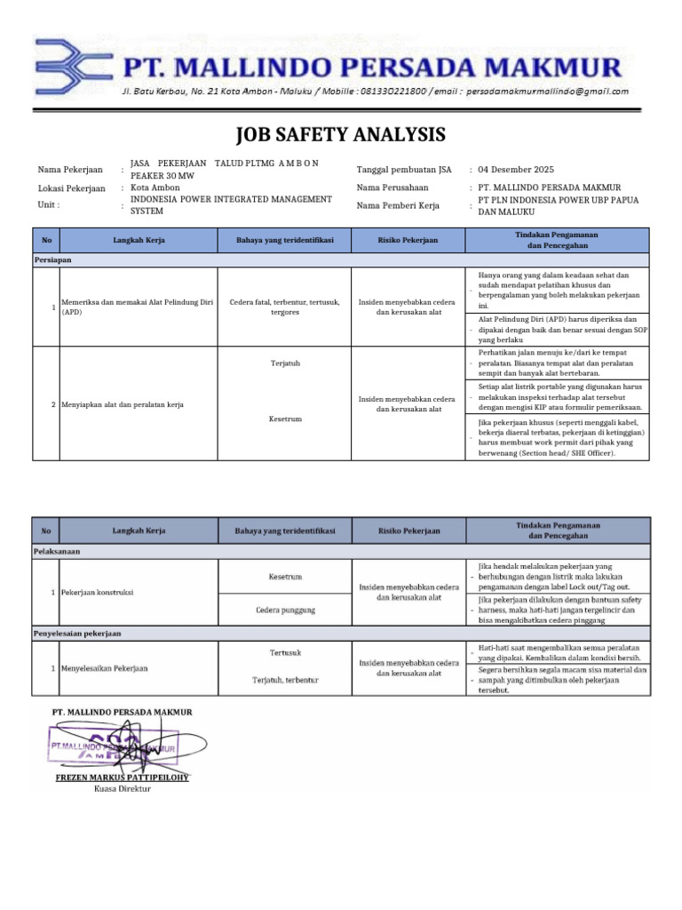 Job Safety Analysis | PDF