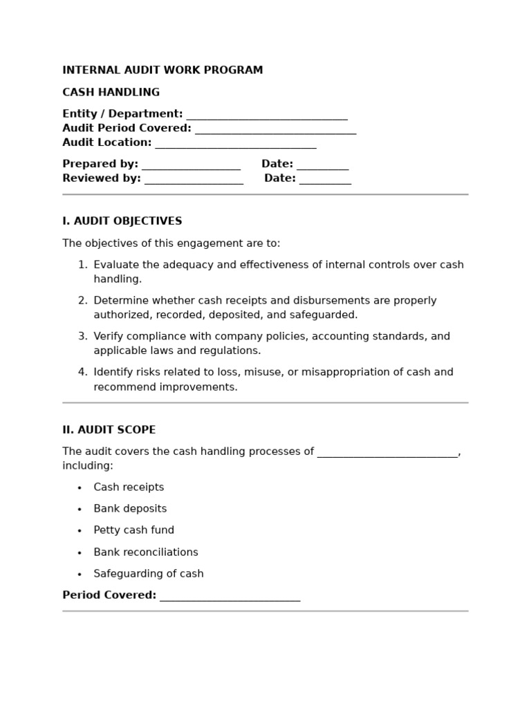 Internal Audit Work Program | PDF | Internal Control | Audit
