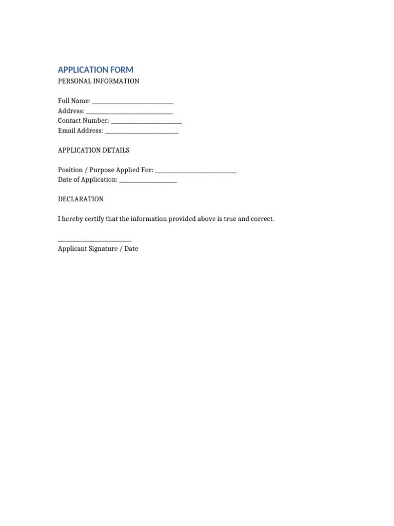 Application Form Template | PDF