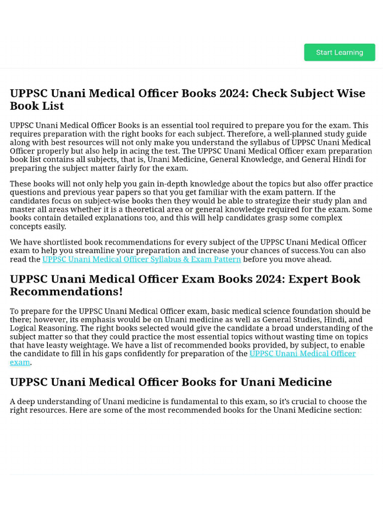 UPPSC Unani Medical Officer Books 2024_ Check Subject Wise Book List | PDF
