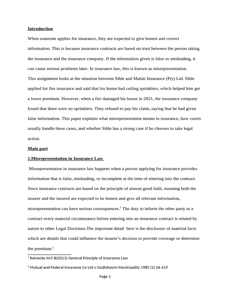 Law of Insurance 202 (1) (1) | PDF | Misrepresentation | Insurance