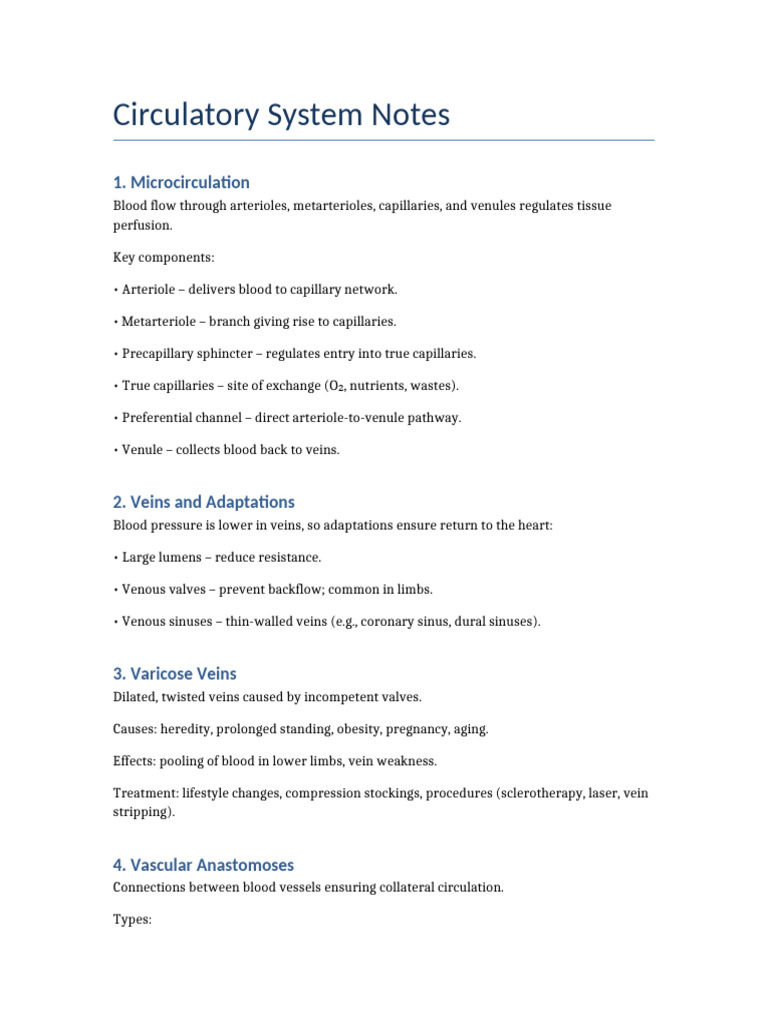 Circulatory System Notes | PDF | Blood Pressure | Blood Vessel