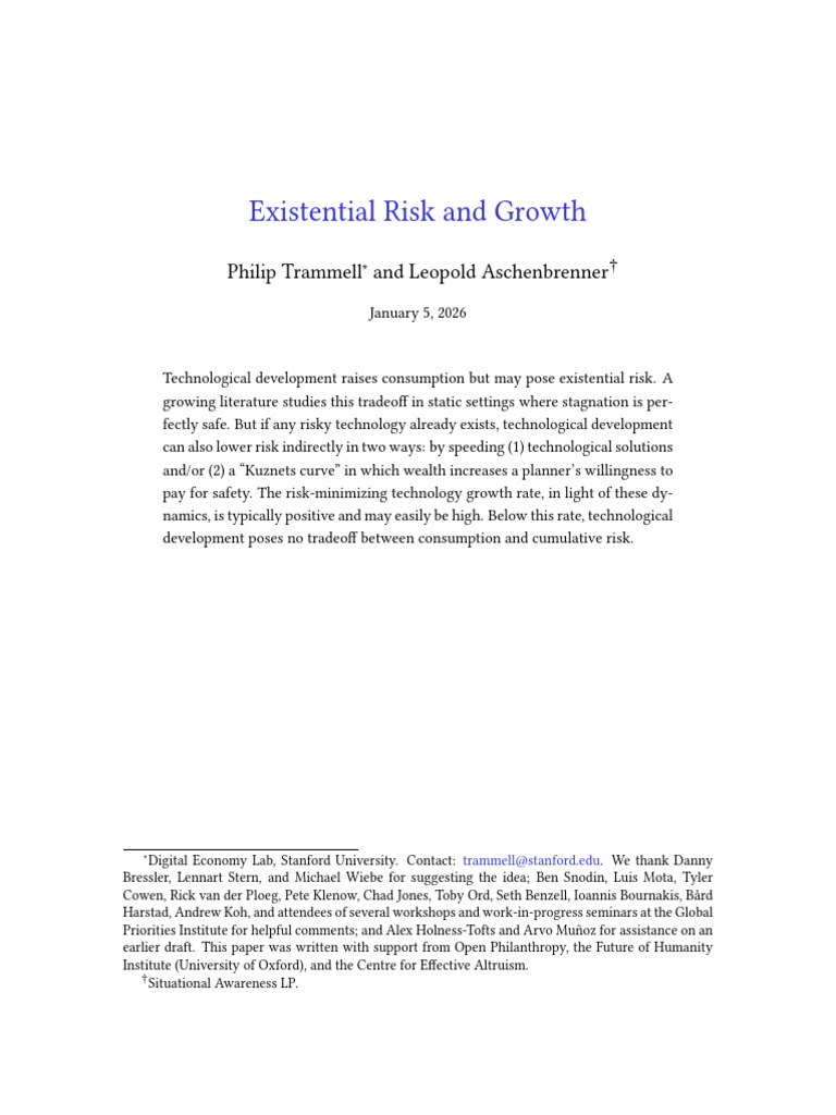 Existential Risk and Growth | PDF | Utility | Risk