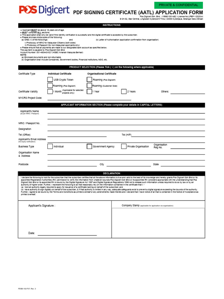 Signing Certificate Application Form | PDF | Public Key Cryptography ...
