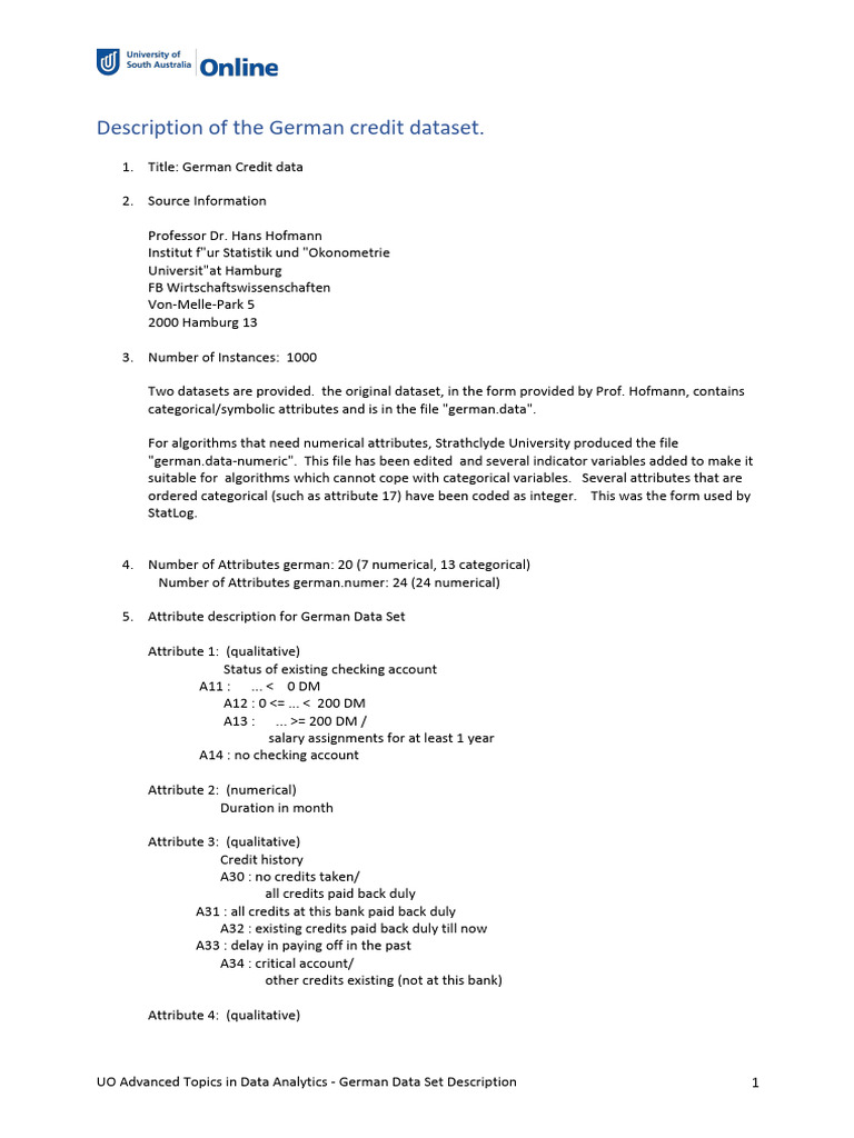 German Data Set Description | PDF | Data
